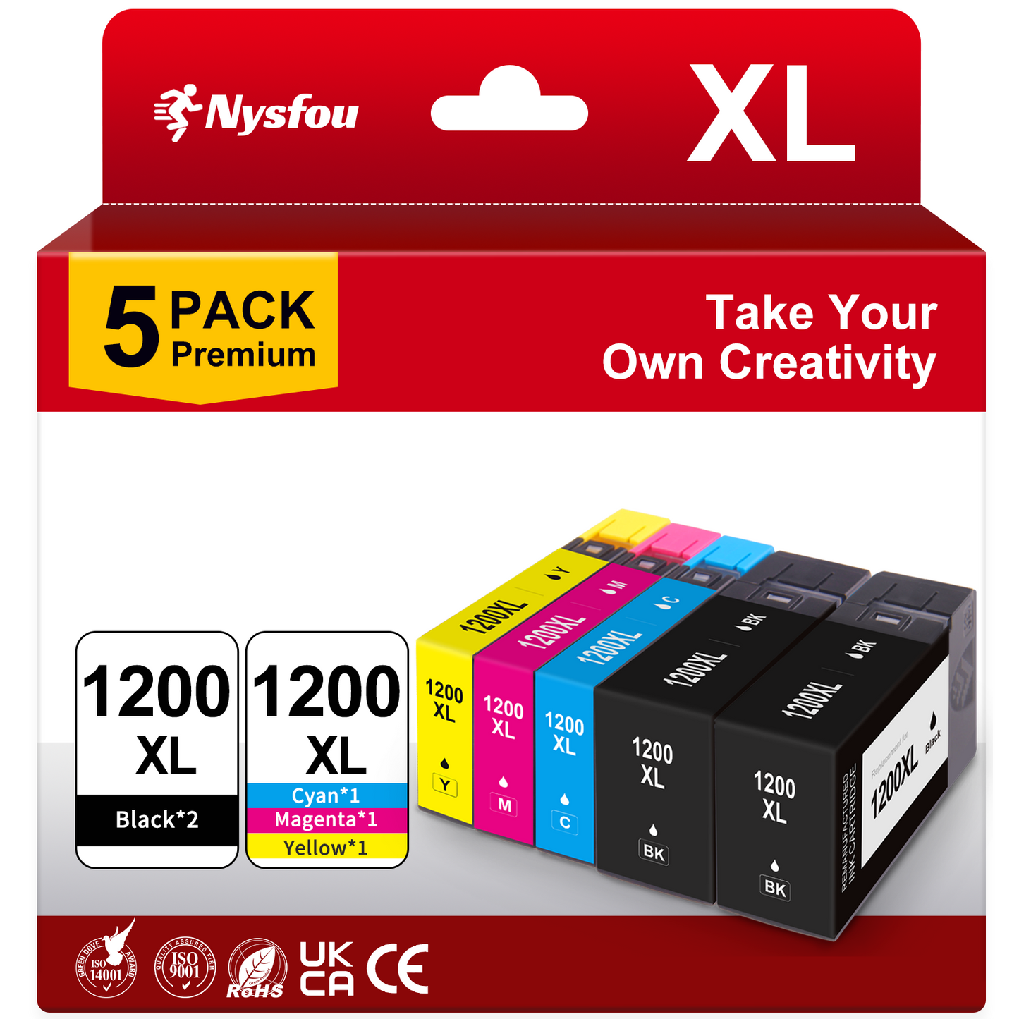 1200XL 1200 Ink Cartridges Compatible for Canon PGI-1200 XL Ink Cartridge for MAXIFY MB2720 MB2320 MB2700 MB2050 Printer (Black, Cyan, Magenta, Yellow, 5-Pack)
