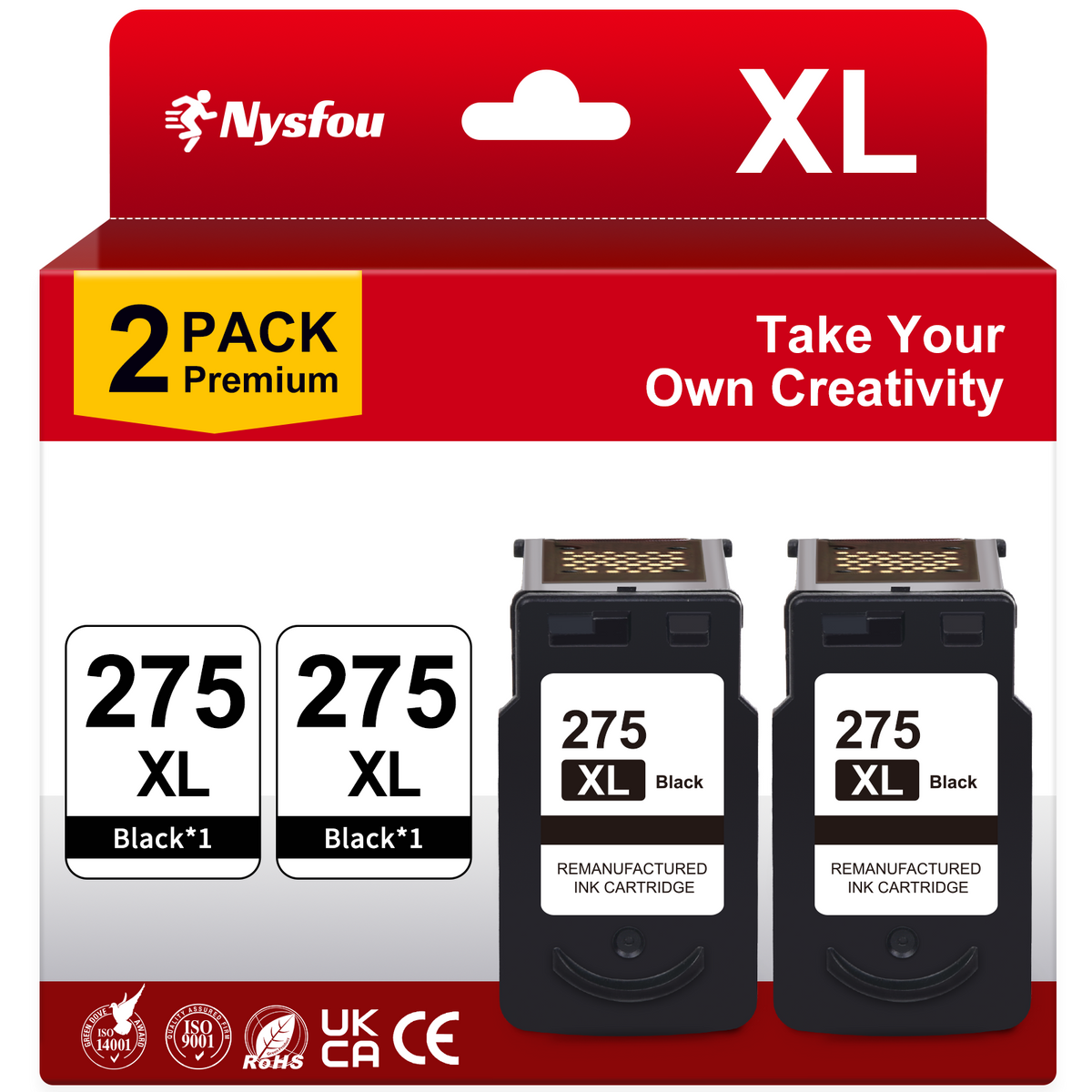 PG 275 Black Ink Cartridge Compatible for Canon 275 Ink for 275XL 275 Ink (2 Black)