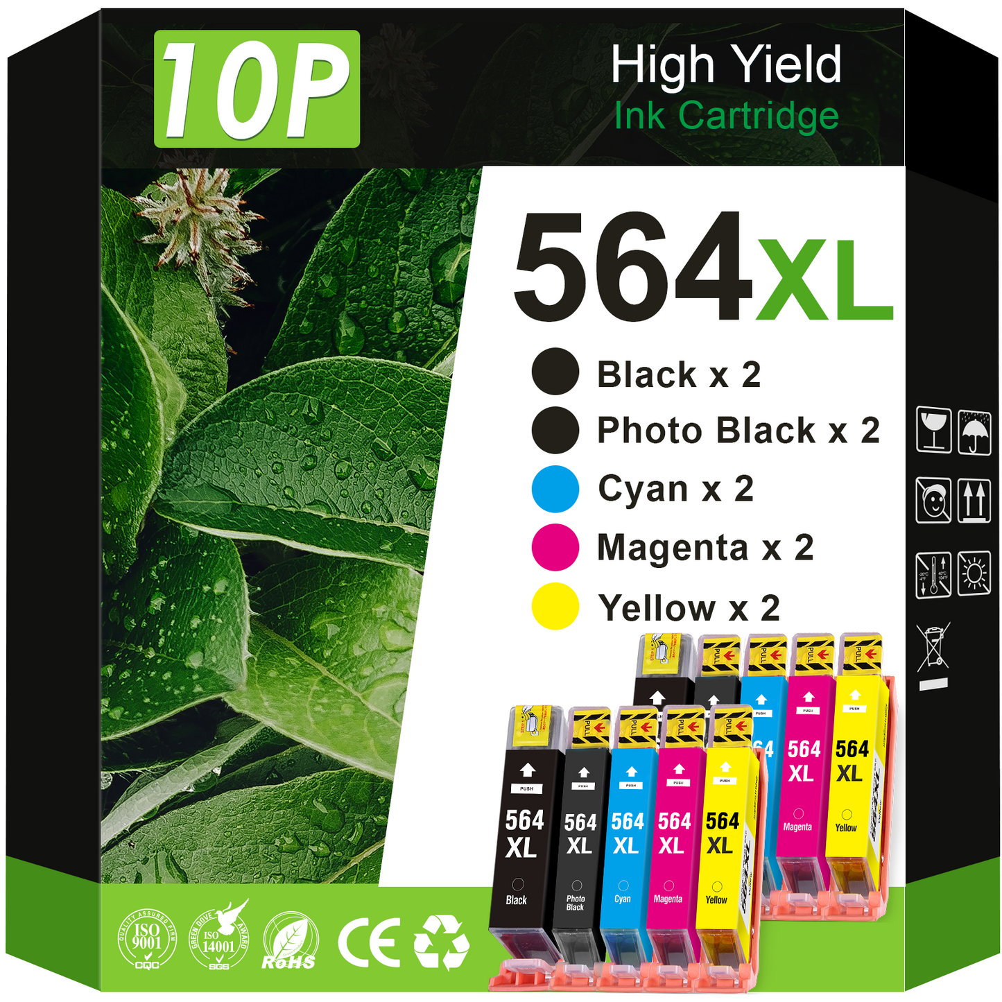 564XL 564 Ink Cartridge Compatible for HP Printer Ink 564XL Ink Cartridges for Photosmart 7520 6520 Deskjet 3520 Officejet 4620 (4 Black, 2 Cyan, 2 Magenta, 2 Yellow, 10 Pack)