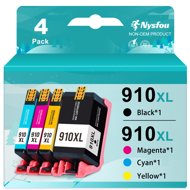 910XL 910 Ink Cartridges Combo Pack Compatible for HP Ink 910 XL 910XL Ink Cartridge for HP OfficeJet Pro 8010e 8015e 8020e 8035e 8025 8010 8018 8022 Printer (Black, Cyan, Magenta, Yellow, 4 Pack)