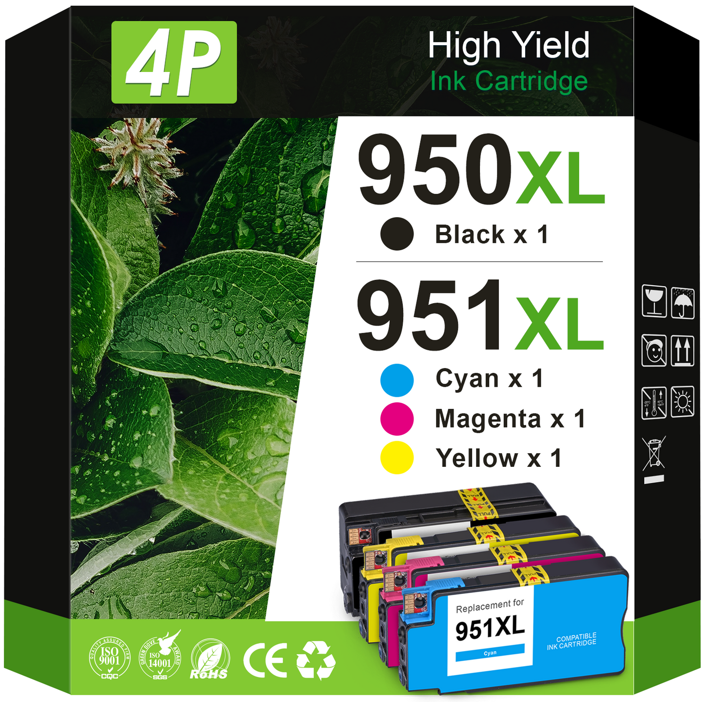 950 and 951 Ink Cartridges Compatible for HP 950XL and 951XL Ink Cartridges ( Black Cyan Magent Yellow, 4 Pack)