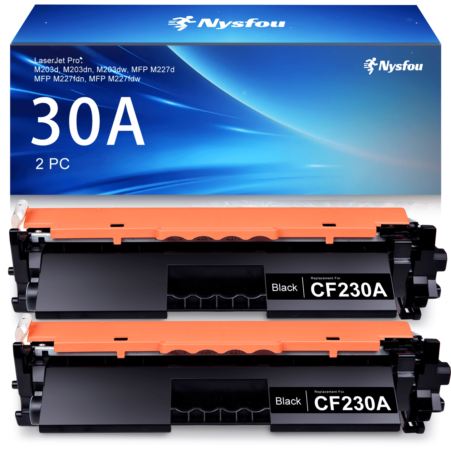 30A CF230A Black Toner Cartridge Compatible for HP 30A CF230A 30X CF230X Toner for HP Laserjet Pro M203dw MFP M227fdw M203dw M227fdn M203dn M227sdn M203d M227 M203 Printer Ink (Black, 2-Pack)