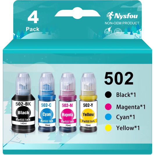 502 Ink Bottle Replacement for Epson 502 T502 Ecotank Refill Ink for Epson ET-15000 ET-2760 ET-3710 ET-2750 ET-3700 ET-4760 ET-3750 Printers (Black, Cyan, Magenta, Yellow, 4 Pack)