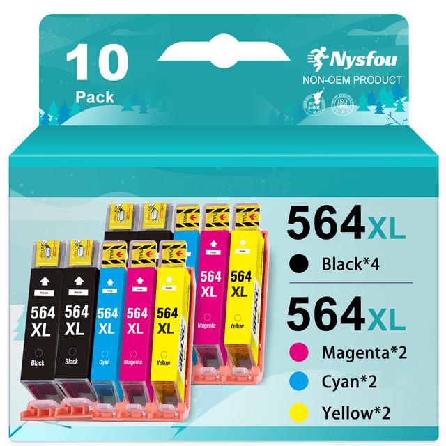 564XL 564 Ink Cartridge for HP Printer Ink 564XL 564 XL Ink Cartridges for HP Photosmart 7520 6520 5520 5510 Deskjet 3520 Officejet 4620 (4 Black, 2 Cyan, 2 Magenta, 2 Yellow, 10 Pack)