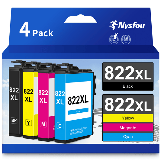 822XL Ink Cartridges for Epson 822 Ink for Epson 822 XL Ink Cartridge for Epson WorkForce Pro WF-3820 WF-4820 WF-4830 WF-3823 WF-4833 WF-4834 Printer (Black, Cyan, Magenta, Yellow)