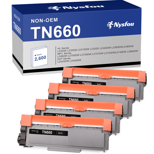 TN660 Toner Cartridge Replacement for Brother TN-660 TN-630 for HL-L2380DW MFC-L2700DW HL-L2360DW HL-L2340DW MFC-L2740DW DCP-L2540DW Printer ( Black, 4 Pack)