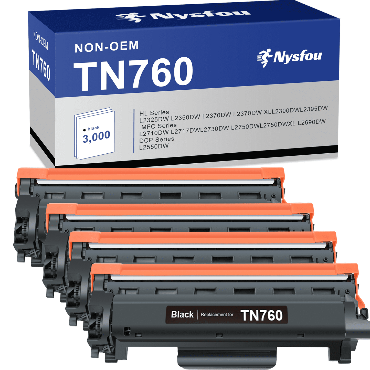 TN760 TN730 Toner Cartridge Replacement for Brother TN 760 TN 730 for Use with MFC-L2710DW HL-L2370DW HL-L2350DW DCP-L2550DW MFC-L2750DW Printer (4 Black)